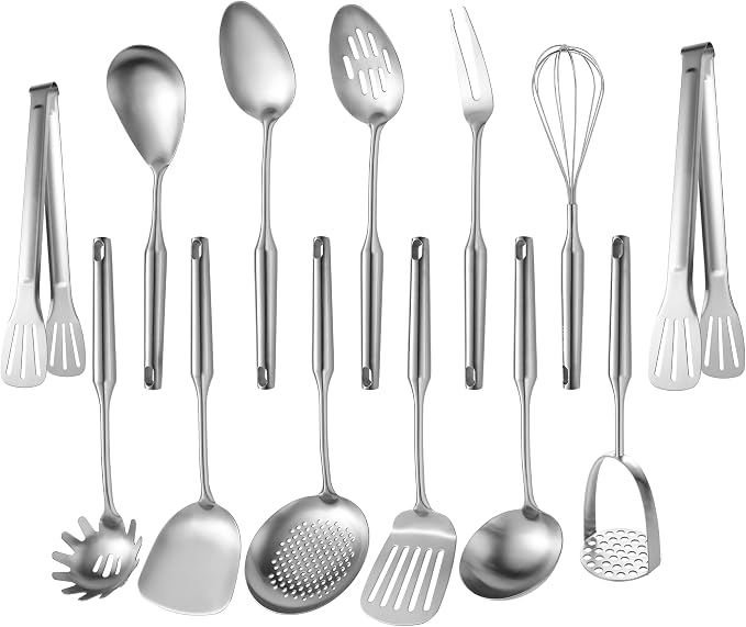 Stainless Steel Kitchen Utensils 13 PCS All Metal Set for Cooking | Food-grade 304;Dishwasher Safe;Made To Last;Meets All Needs;Great Choice for Gifts