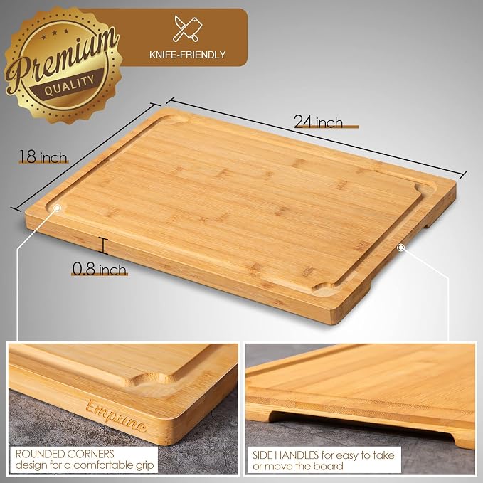 3XLarge Cutting Board, 24" Bamboo Cutting Boards for Kitchen with Juice Groove and Handles Kitchen Chopping Board for Meat Cheese board Heavy Duty Serving Tray, 3XL, Empune