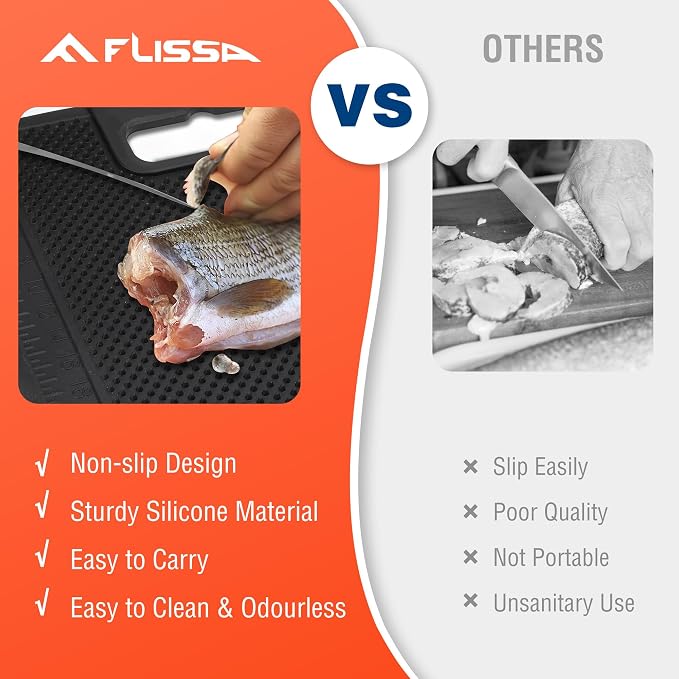 FLISSA 24"*13" Fish Fillet Mat with Measuring Scale, Fish Cleaning Mat | Nonslip & Durable & Portable, Large Fish Mat for Fish Cleaning and Cutting