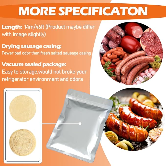 HAIKISS Edible Drying Sausage Casing, HALAL Collagen Sausage Casings for Most Delicious Sausage, Homemade Sausages Ham for Sausage Stuffer,15m/49ft, Diameter 32mm,1 Roll