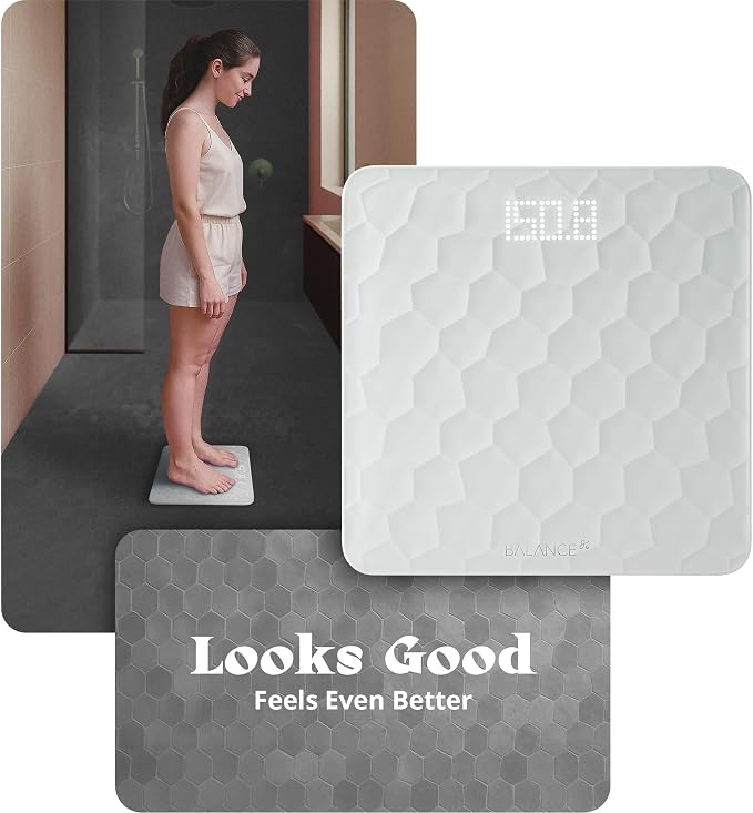 Greater Goods Designer Bathroom Scale: Non-Slip Silicone Cover, Hidden LED Display, Spot-On Precision, 400 lb Capacity