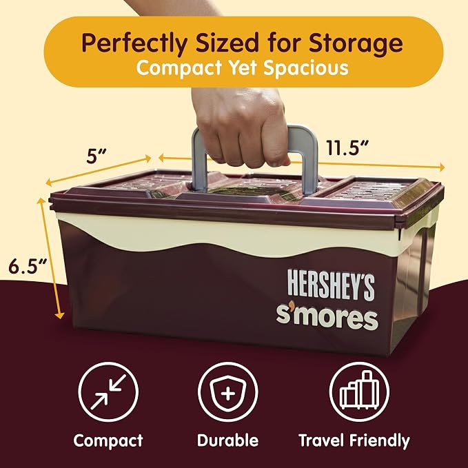 Mr. Bar-B-Q Hershey's Smores Caddy Tray Organizer - Smores Station Box to Store All Essentials On The Go for Picnics, Camping w/Removable Tray & Carrying Handle - No Food Items Included - 00262HSY