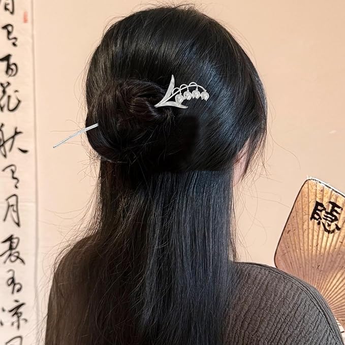 Lawie 10 Pack Silver Hair Sticks Flower Leaf Decorative Metal Long Hair Pins Bun Holders Chopsticks for Hair Chinese Hanfu Costume Retro Vintage Fancy Headpieces Accessories for Women Girls