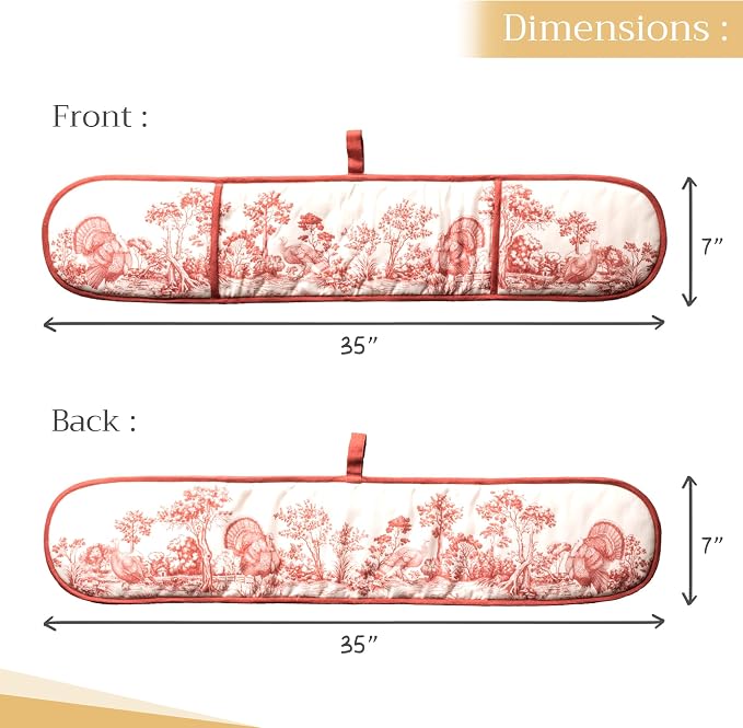 Maison d' Hermine Double Oven Mitts 100% Cotton Double Oven Glove (7"x35") | Heat Resistant BBQ Cooking Gloves with Loop Baking Kitchen Home Hotel Farmhouse Thanksgiving Christmas - Holy Jouy - Red