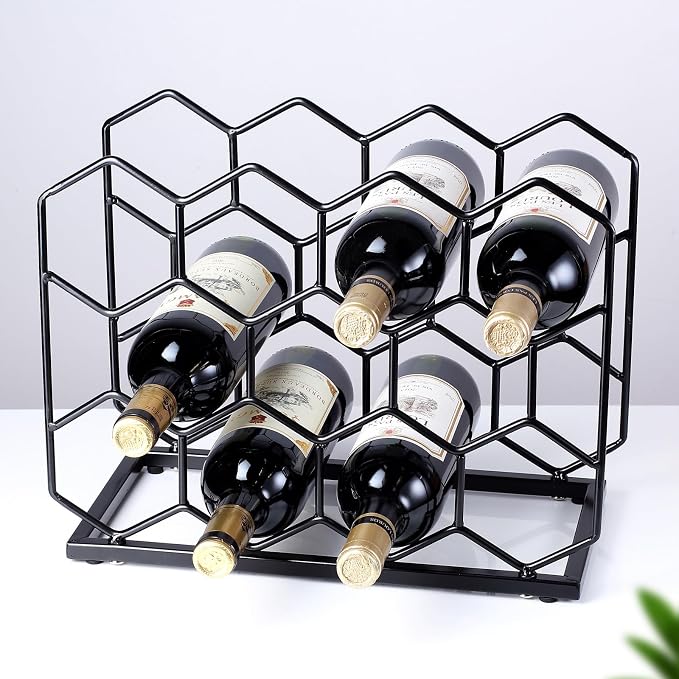 Countertop Wine Rack - 14 Bottle Freestanding Modern Gold Metal Small Wine Rack - Tabletop Wine Holder Stand for Cabinet, Pantry, Wine Bottle Storage