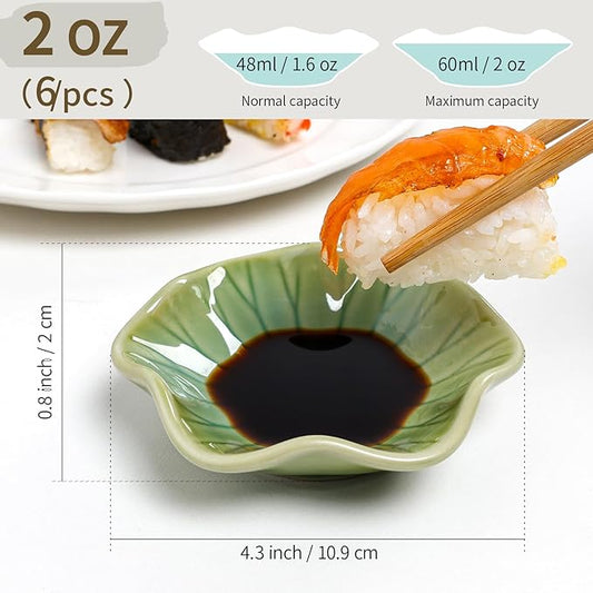 Dipping Bowls Set of 6, Ceramic Soy Sauce Dishes, 2 oz Dipping Sauce Cups, chrysanthemum Round Small Side Dish Dishes for Dipping Sushi Tomato Soy Sauce Dish Condiment Finger Bowls