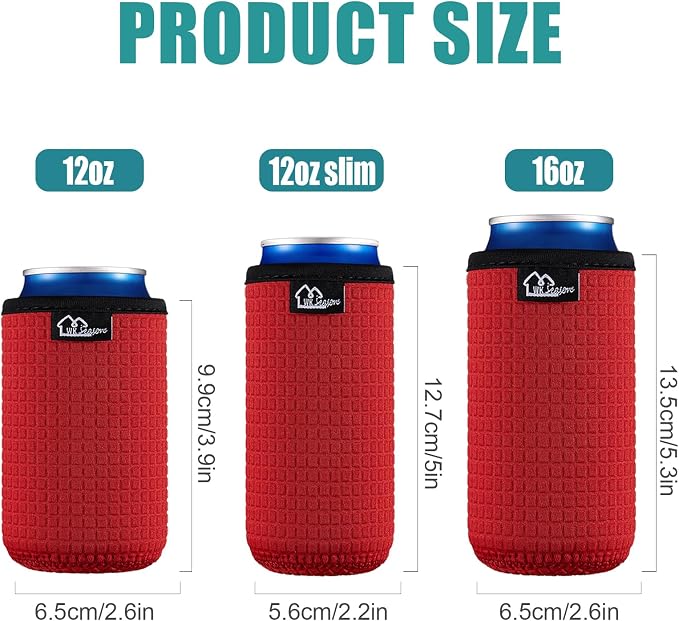 WKieason Non-slip Neoprene Can Sleeves Insulators Sleeves 3 Size - 12OZ Standard Can Sleeve, 12OZ Slim Can Sleeve, 16OZ Standard Can Sleeve, 12OZ Standard Beer Can Coolers Coolier Sleeves(Red Set)