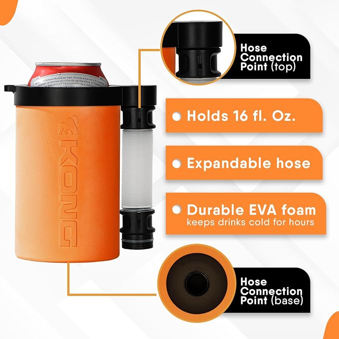 The Kong 2.0 - A Portable Can or Bottle Cooler/Cup With A Detachable, Expandable, Hose To Funnel Your Drink (Orange)
