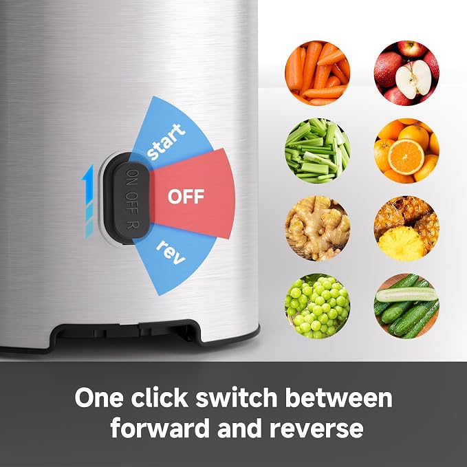 Cold Press Juicer Machine, 5.4" Wide Self-Feeding Chute | Masticating Juice Extractor for Whole Fruits & Vegetables，Large Auger & Triple Strainers, High Juice Yield, Easy to Clean