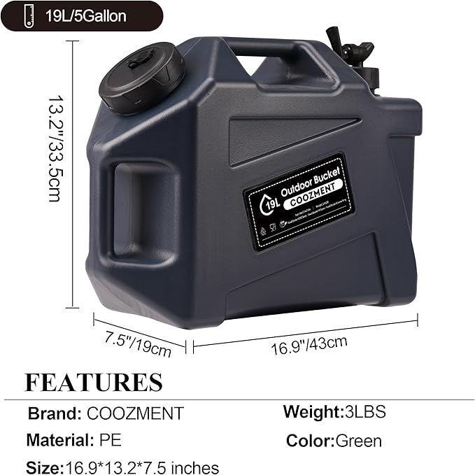 COOZMENT 3.2 Gallon/5 Gallon Water Containers with Spigot, BPA Free Water Jug, Military Green Water Tank, Multifunction Water Storage Containers for Camping Outdoor Hiking,Emergency Storage