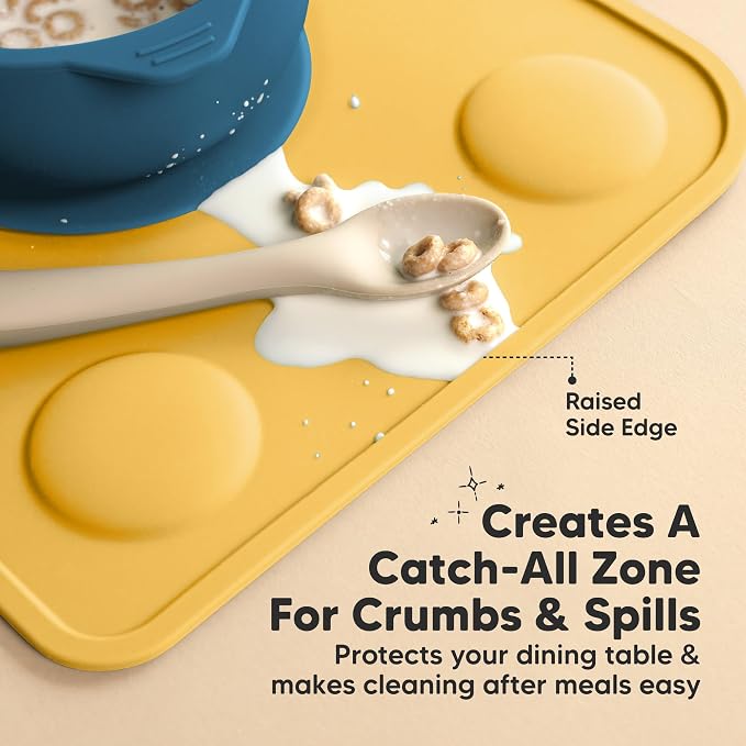 KeaBabies 2pk Silicone Placemats for Toddlers, Kids, 12x9 (Valiant) | Non Slip Suction Silicone Placemat for Restaurants, Dining Table,Travel, Easy to Clean, Food Grade/BPA-Free, Small Table Mat