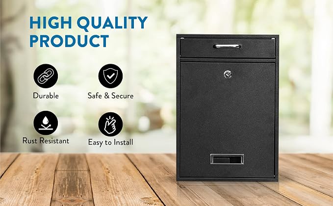 Wall Mounted Locking Vertical Dropbox Mailbox - Safe and Secure (Large) | Made with Galvanized Steel | Blue