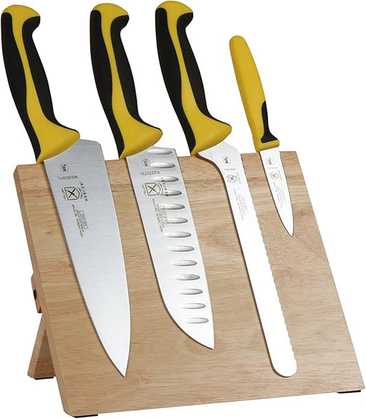 Mercer Culinary Millennia Colors 5-Piece Magnetic Board Set with Yellow Handles, Rubberwood