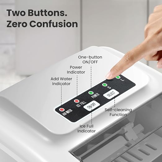 Crzoe Ice Makers Countertop with Handle, 2 Sizes of Ice, 8 Bullet Ice Cubes in 6 Mins, 26Lbs/24H, Portable Ice Maker with Self-Cleaning, Ice Machine for Home&Kitchen&Office&Party(White)