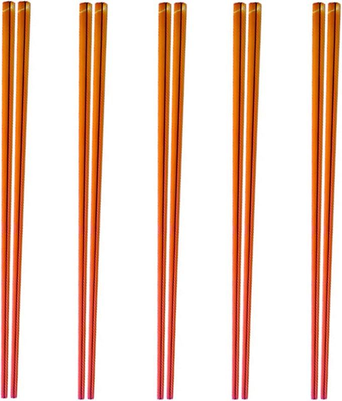 Stainless Steel Chopsticks,Reusable ,Dishwasher Safe , Easy to Use（5 PCS,Dazzling red）