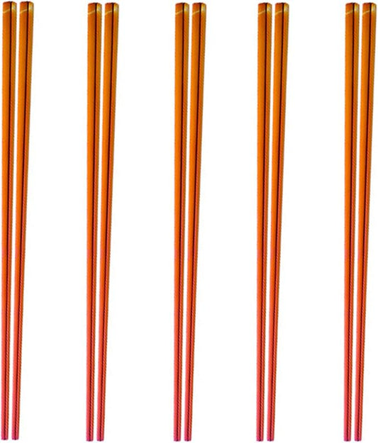 Stainless Steel Chopsticks,Reusable ,Dishwasher Safe , Easy to Use（5 PCS,Dazzling red）