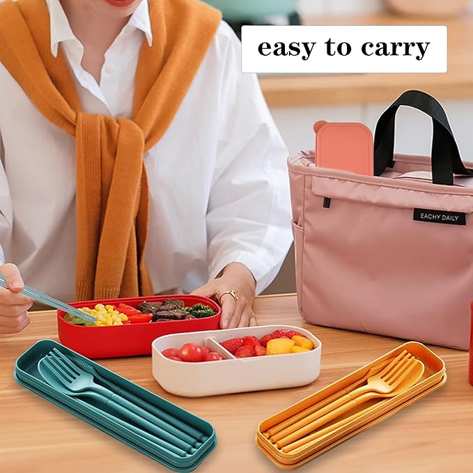 Travel Utensils with Case, Rrusable Utensils Set with Case, Plastic Cutlery Set Forks Spoon Tableware, Portable Camping Cutlery Set for Travel Picnic or Daily Use