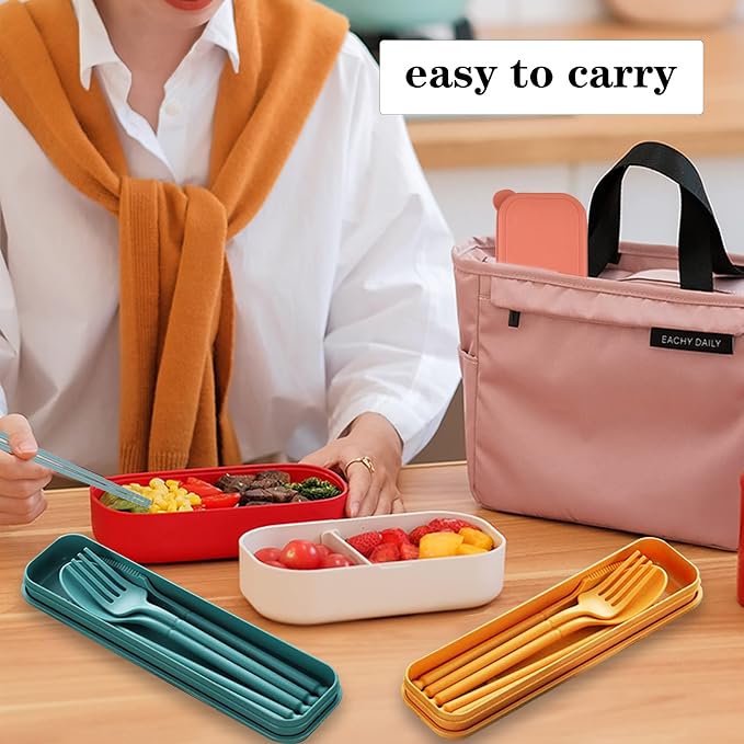 Camping Utensil Set, Reusable Utensils Set with Case, Plastic Cutlery Set Forks Spoon Tableware Chopsticks, Portable Cutlery Set for Travel Picnic Camping or Daily Use (Dark Blue)
