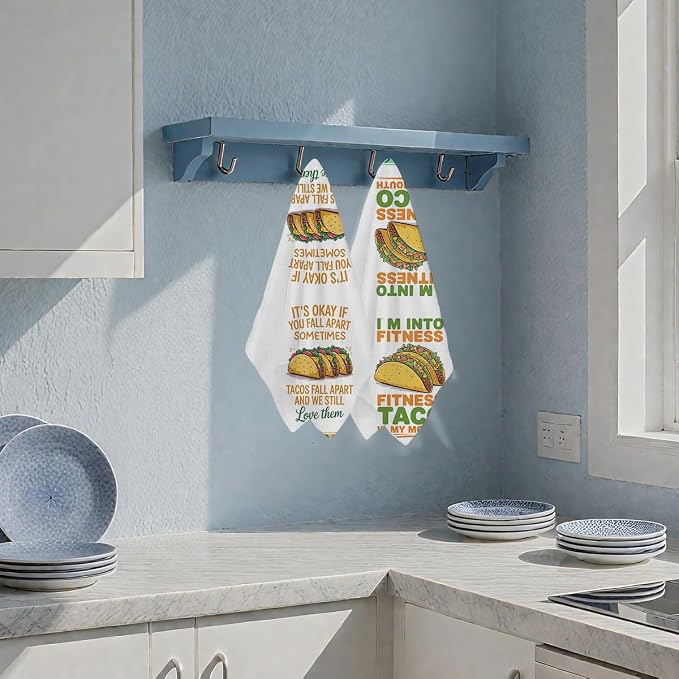 2PCS Taco Decorative Dish Towels, Funny Kitchen Accessories, Cinco De Mayo Decor, Tacos Waffle Weave Kitchen Decorative Tea Towels Taco Tuesday Gift for Housewarming Gift Tacos Lover Accessories