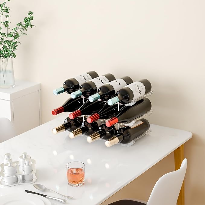 Yieach 4 Tier Stackable Wine Racks Countertop,Sturdy and Durable Wine Rack Free Standing Floor for Inside Cabinet,Clear Water Bottle Organizer and Wine Storage Racks Holder for Pantry,Table,Kitchen