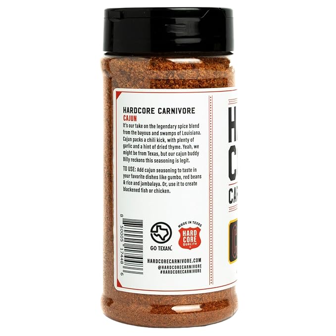 Hardcore Carnivore Cajun Seasoning for Gumbo, Jambalaya & Rice, 10.5oz | Bold chili, garlic & thyme deliver authentic Cajun flavor. Great on Chicken, Pork & Seafood. MSG Free & Gluten Free