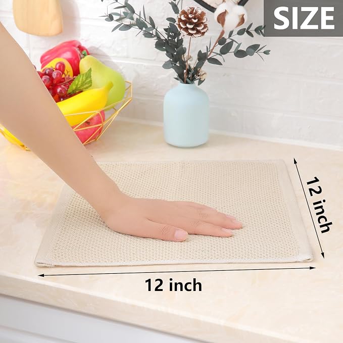 Homaxy 100% Cotton Waffle Weave Kitchen Dish Cloths, 7-Pack, Beige | 12 x 12 Inches, Ultra Soft Absorbent Dish Towels, Quick Drying Dish Rags with Hanging Loop