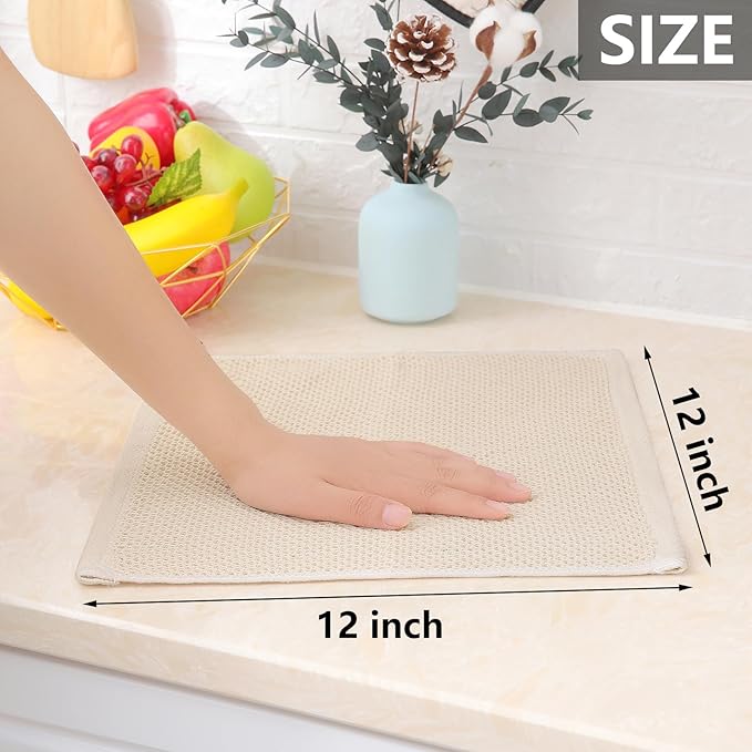 Homaxy 100% Cotton Waffle Weave Kitchen Dish Cloths, 4-Pack, Beige | 12 x 12 Inches, Ultra Soft Absorbent Dish Towels, Quick Drying Dish Rags with Hanging Loop