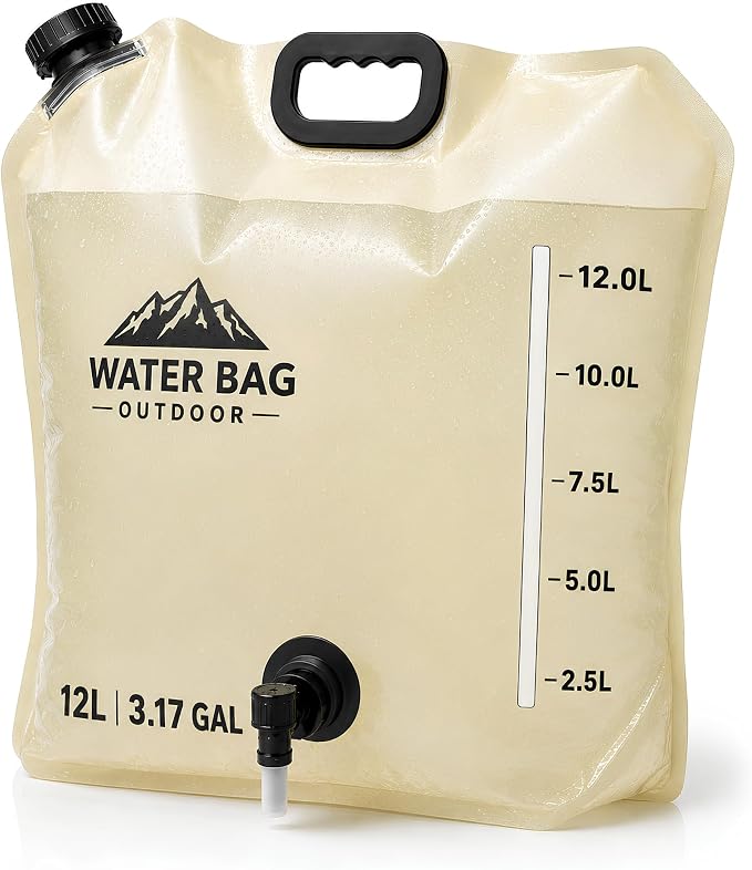 3.17 Gallon/12L Collapsible Water Container with Spigot, Foldable Water Storage Bag for Camping, RV, Emergency Preparedness & Outdoor Cooking