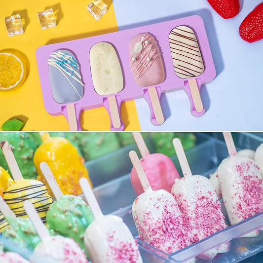 Ozera Silicone Popsicle Molds, 2 Pack Cake Pop Molds Reusable Popsicles Maker Ice Pop Cakesicle Molds with 50 Wooden Sticks & 50 Popsicle Bags for Homemade DIY Popsicles