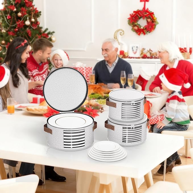4-Piece Set China Storage Containers, Dish Storage with Clear Windows, Hard Shell Plate Storage Containers with Handles, Stackable Sturdy Dish Packing Supplies for Moving & Protection, Light Gray