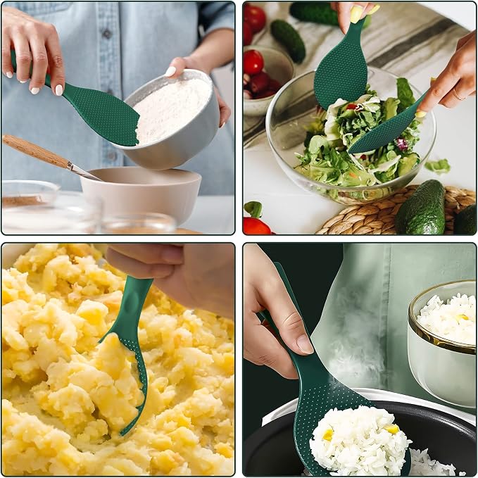 Silicone Standing Rice Spatula, Heat Resistant Rice Cooker Paddle, Serving Spoon (Rich Green)