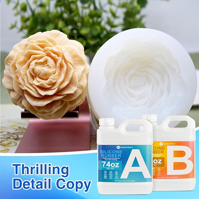 CHANGTIKEJI Silicone Mold Making Kit, 148oz 10A Elastic Liquid Silica Gel for Casting Resin molds and Candle & Soap Mold,Fast Cure Translucent Platinum Silicone Rubber