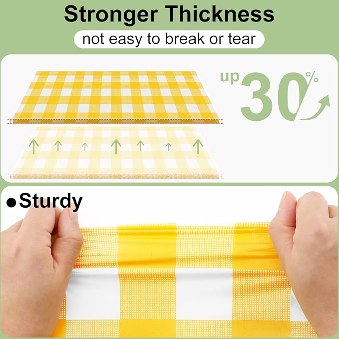 4 Packs Buffalo Disposable Table Cloth, 54 x 108 Inch Waterproof Plastic Tablecloth, Rectangle Yellow and White Checkered Table Covers for Picnic, Birthday, Party, Back to School