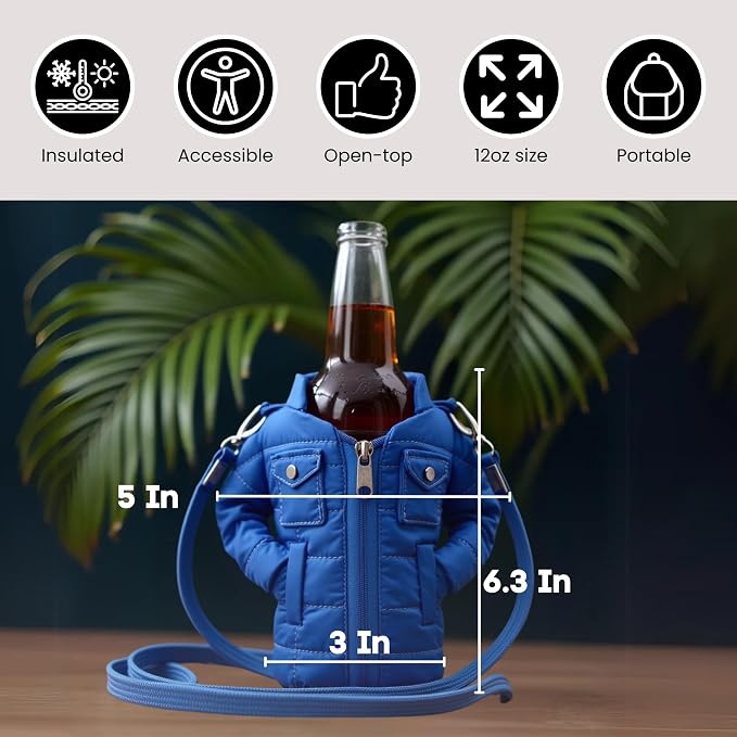 Gadgetime USA - 12oz Insulated Can Cooler Jacket (Blue)- Beverage Holder with Detachable Strap - Beer/Soda Carrier - Can Holder with Shoulder Strap - Insulated Sleeve - Funny Gift for Friends & Family