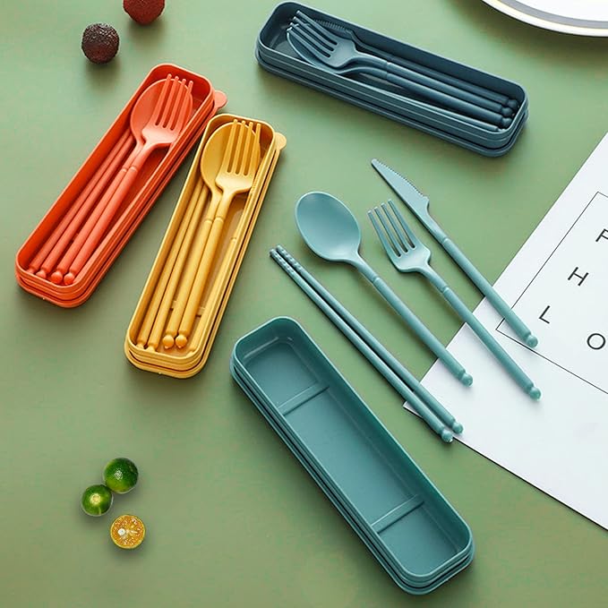 Travel Utensils with Case, Camping Rrusable Utensils Set with Case, Plastic Cutlery Set Forks Spoon Tableware, Portable Cutlery for Travel Picnic or Daily Use