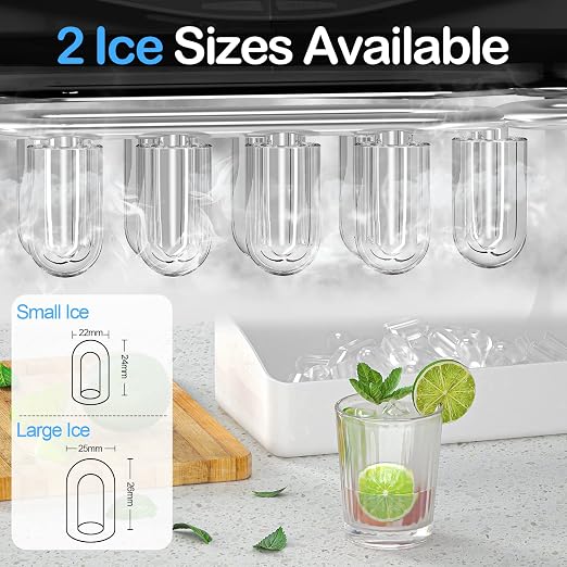 SPECILITE Ice Makers Countertop, Compact Counter Machine, Self Cleaning, 26L/24H, 9 Ice Cubes S/L Pellet in 6-8 Mins, Portable Icemaker with Pouch/Bag/Scoop/Basket for Home Kitchen Office Bar (Black)