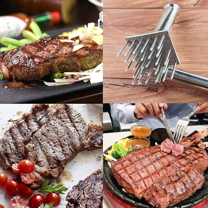 Professional Meat Tenderizer with 28 Stainless Steel Sharp Needle Blade Mallet Heavy Duty Cooking Tool for Tenderizing Beef Turkey Chicken Steak Veal Pork Fish Christmas Cooking Set