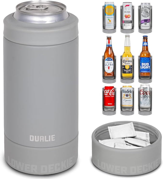 DUALIE Lower Deckie - Insulated 12 oz Can Cooler with Pouch Container - Universal Drink Holder with Built-in Pouch Bin - Choose Your Color