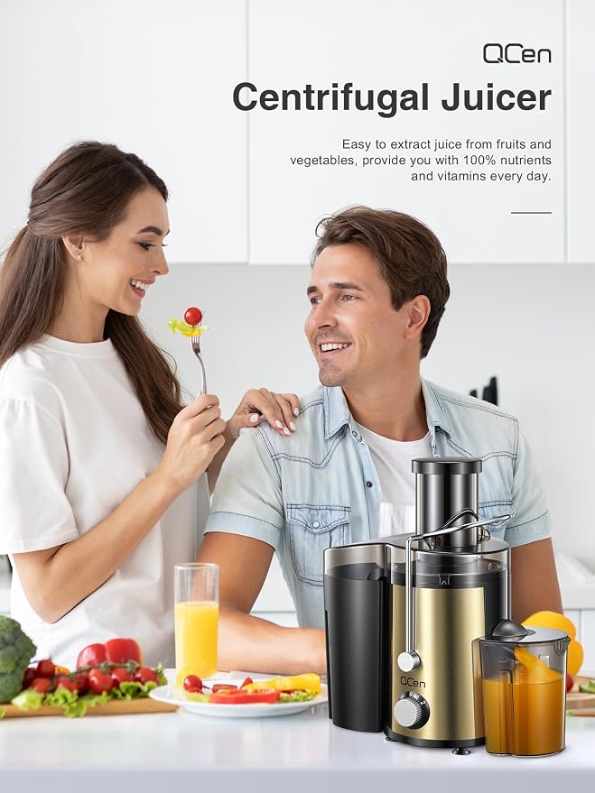 Juicer Machine 800W Centrifugal Juicer with Wide Mouth Feed Chute | For Fruits And Vegetables, Stainless Steel, BPA-Free Parts, Easy To Clean, Gold Finish, Fast Juice Extraction