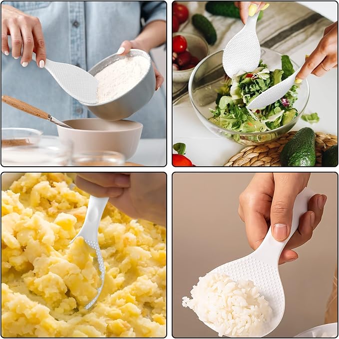 Silicone Standing Rice Spatula with Non-Stick Paddle, Heat Resistant Rice Cooker Spoon, Serving Spoon for Grains (White)