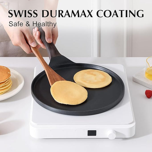 SENSARTE Nonstick Crepe Pan, Swiss Granite Coating Dosa Pan Pancake Flat Skillet Tawa Griddle 12-Inch with Stay-Cool Handle, Induction Compatible (Black)