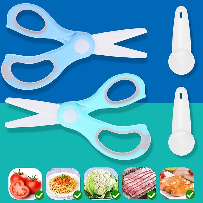 Ceramic Baby Food Scissors - Portable Shears - Healthy Food Cutter with Dust Cover and Storage Case - Cuts Meat, Chicken, Vegetables, Fruits (2-Pack)