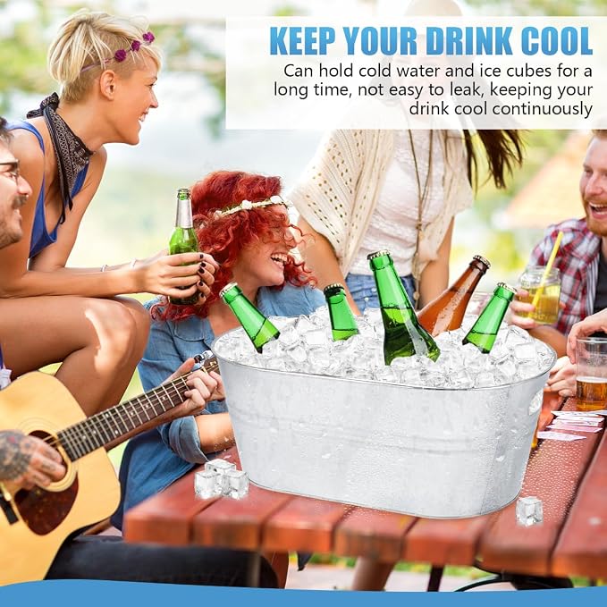 OBTANIM 2 Pack 4 Gallon Galvanized Ice Buckets Metal Champagne Drink Cooler Storage Ice Tub with Handles for Beer Cocktails Wine Beverage Home Parties Bar Cooling Supplies