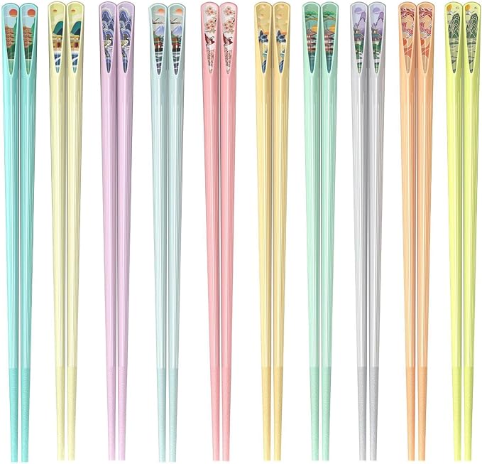 Reusable Fiberglass Chopsticks, 10 Pairs, Non-Slip, Dishwasher Safe (Round) | 9.5 Inch BPA-Free PET + Fiberglass, Heat Resistant To 120°C, For Sushi, Ramen, Noodles & Rice