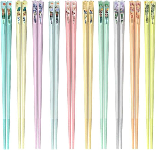 Reusable Fiberglass Chopsticks, 10 Pairs, Non-Slip, Dishwasher Safe (Round) | 9.5 Inch BPA-Free PET + Fiberglass, Heat Resistant To 120°C, For Sushi, Ramen, Noodles & Rice
