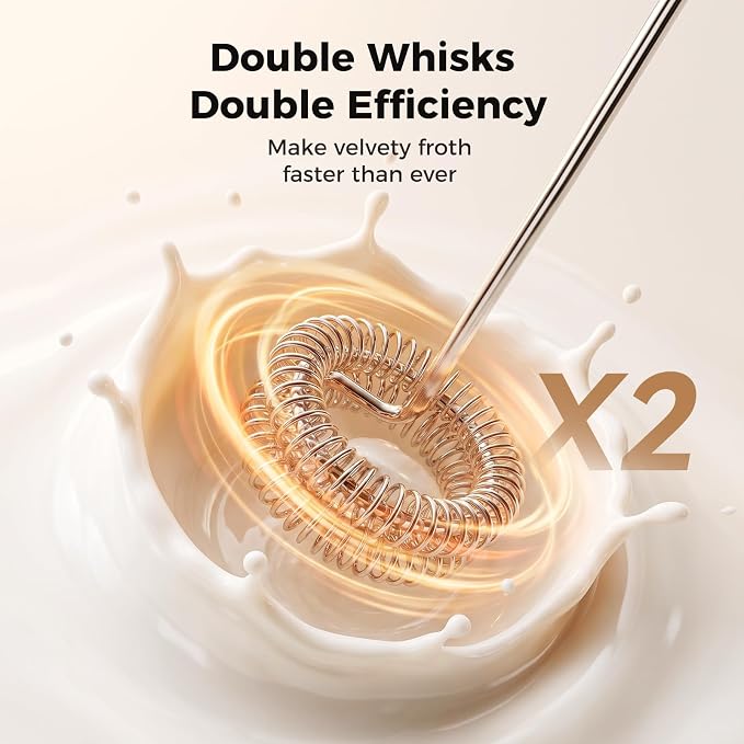 Rechargeable Milk Frother Handheld, Electric Foam Maker with Dual Spring Whisk, 3 Speeds for Coffee, Latte, Matcha, Hot Chocolate, Portable Charging USB-C Stainless Steel Hand Drink Mixer