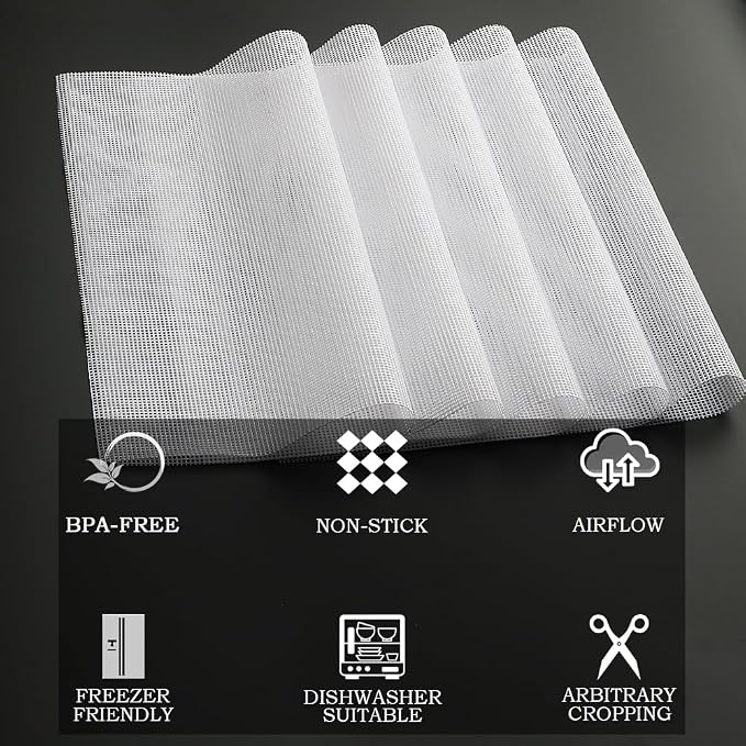 Silicone Mesh Dehydrator Sheets Compatible COSORI Food Dehydrator CFD-P501-SUS - 10x9 inch 5-Packs Reusable Mesh Drying Trays Liners for Jerky Herbs Fruit