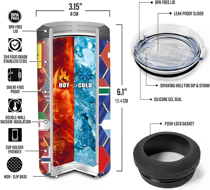 Funny Can Cooler 2026 Soccer Football Merchandise, International Country Flags Accessories Decorations, 4-IN-1 Can Cooler Stainless Steel Tumbler Gifts for Soccer Fans