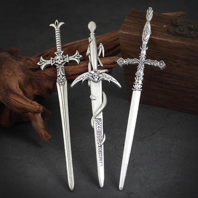 3Pcs Sword Hair Pins - Renaissance Medieval Gothic Hair Sticks for Women, Vintage Metal Hair Chopsticks for Bun Updo, Renaissance Accessories Medieval Accessories