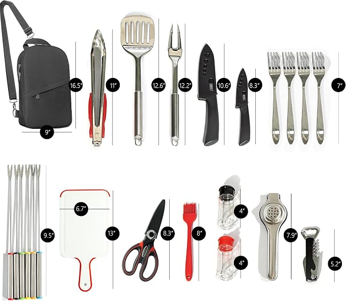 23 Pcs Camping Cooking Utensil Set, Camp Kitchen Set with Organizer Bag, Stainless Steel Outdoor Cooking and Grilling Utensil Organizer for Travel, Picnics, Camping, BBQs, Parties
